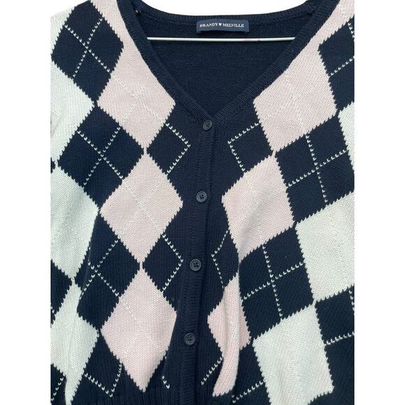 Brandy Melville Women's Multicolor Argyle Button Front V Neck Sweater Size - Picture 2 of 8